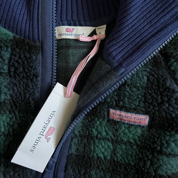 New Vineyard Vines Blackwatch Sherpa Half Zip Pullover - Picture 4 of 6